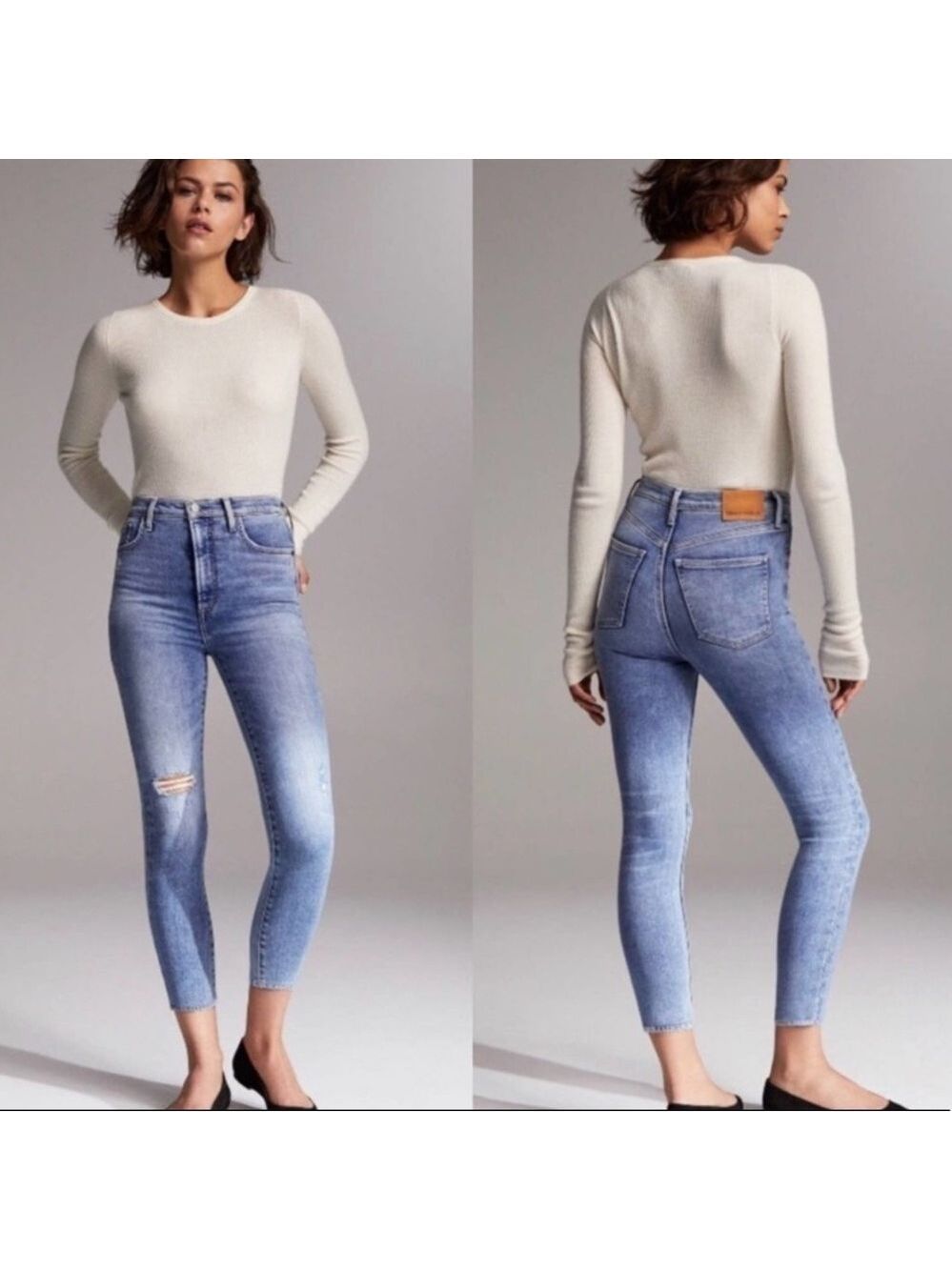 Aritzia Denim Forum the Lola High Rise Skinny Crop Distressed Jeans